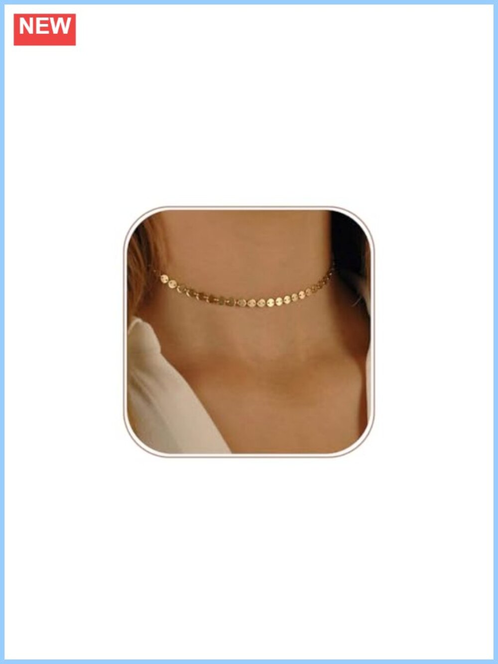 Dainty 18k Gold Plated Figaro Beaded Lace Satellite Coin Chain Choker Necklace